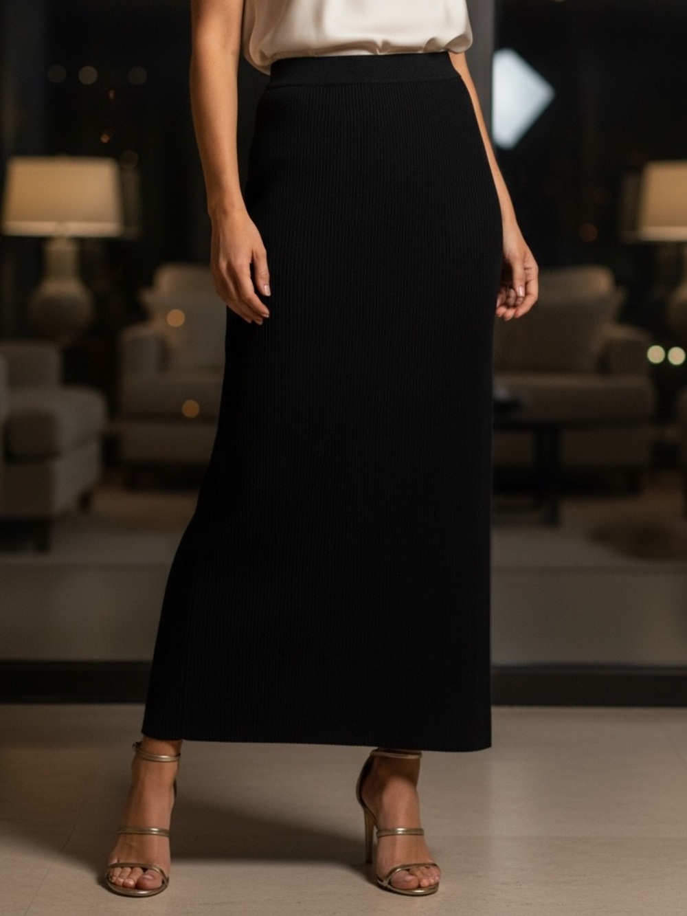 St. John Evening Santana Knit Maxi Pencil Skirt With Side Slit Size 10
